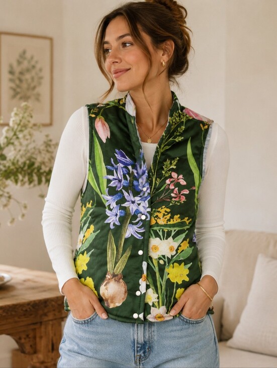 Anthropologie Jackets & Blazers - Floral Green Vest Wool And Cotton